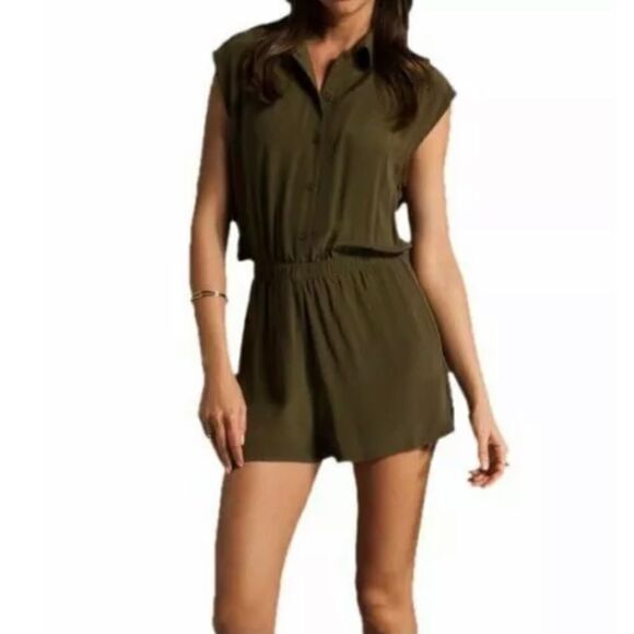 REFORMATION Ricky Army Collared Cut Out Romper - Picture 3 of 8